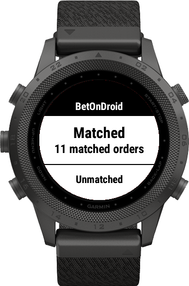 Список ставок BetOnDroid Watch на годиннику Garmin
